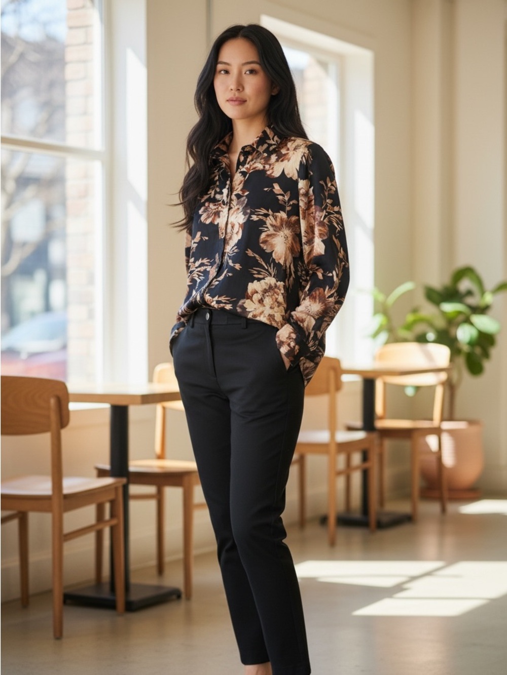 Love & Pieces Black Floral Button-Down Shirt